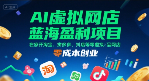 AI虚拟网店蓝海盈利项目，在家开淘宝、拼多多、抖店等虚拟品网店，零成本创业-逃离打工