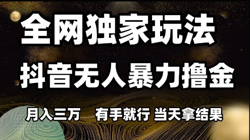 全网独家玩法抖音无人暴力撸金，月入3W，有手就行，当天拿结果【揭秘】-逃离打工