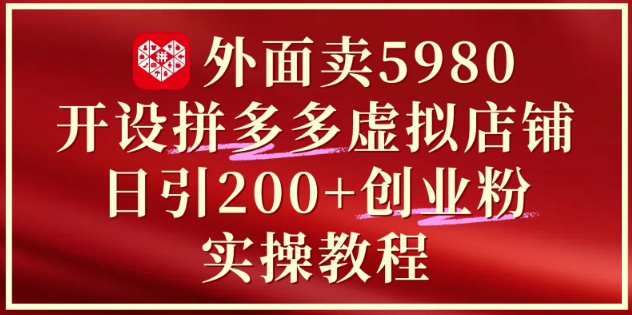 外面卖5980开设拼多多虚拟店铺：单日引流200+创业付费粉实战教程-逃离打工