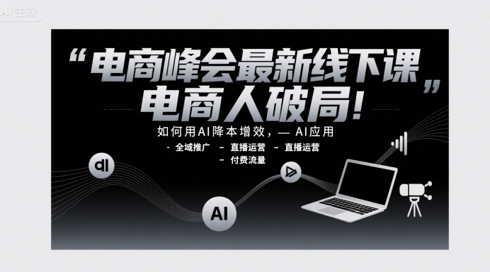 电商峰会最新线下课，电商人破局，如何用AI降本增效，AI应用-全域推广-直播运营-付费流量-逃离打工