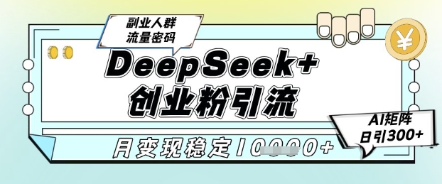 DeepSeek+创业粉精准引流，全新分享课4.0玩法，AI矩阵日引300+，多种变现方式，稳定月入1W-逃离打工
