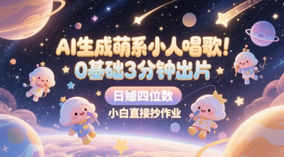AI生成萌系小人唱歌，0基础3分钟出片，28个作品涨粉8.9W，单条最高19W赞，日入四位数，小白直接抄作业-逃离打工
