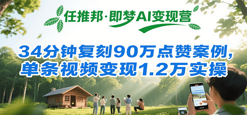 任推邦·即梦AI变现营，34分钟复刻90万点赞案例，单条视频变现1.2万实操-逃离打工