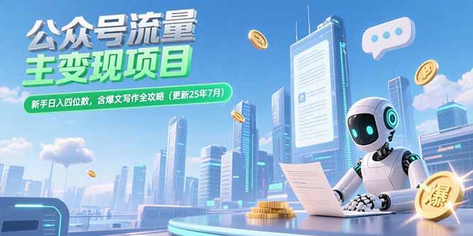 公众号流量主变现项目，新手日入四位数，含爆文写作全攻略(更新25年7月-逃离打工
