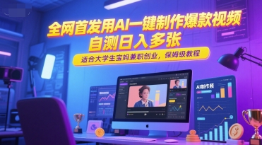 全网首发用AI一键制作爆款视频，自测日入多张，适合大学生宝妈兼职创业，保姆级教程-逃离打工