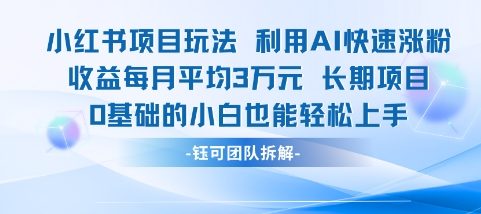 适合小白操作的小红书新项目，利用AI快速涨粉，收益每月平均1W+-逃离打工