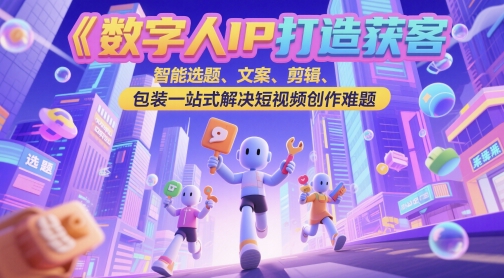 数字人IP打造获客变现实操课，智能选题、文案、剪辑、包装一站式解决短视频创作难题-逃离打工