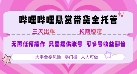 B站悬赏带货全托管，自测稳定，只需提供账号，无需基础，小白宝妈轻松上手，单日稳定3张【揭秘】-逃离打工