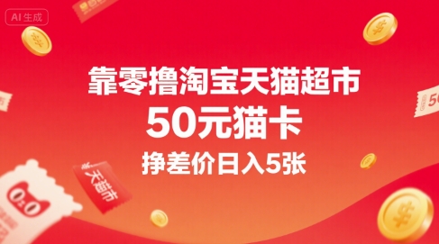 靠零撸淘宝天猫超市50元猫卡，挣差价日入5张-逃离打工