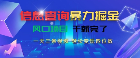信息查询暴力掘金，一天三条视频，轻松变现四位数，风口项目干就完了【揭秘】-逃离打工