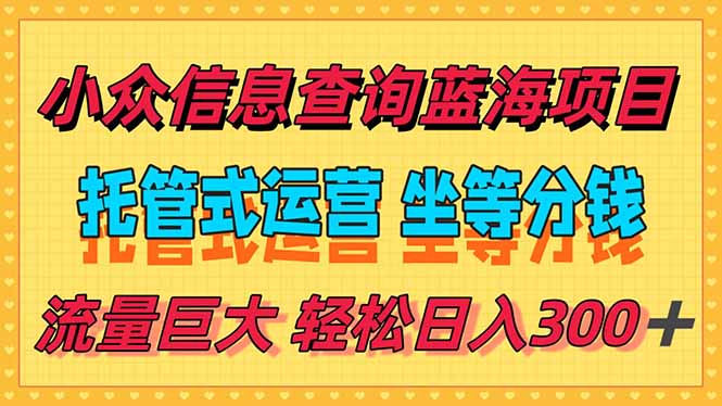 稳定日入300＋，小众信息查询蓝海项目，全程懒人式托管，解放你的时间-逃离打工