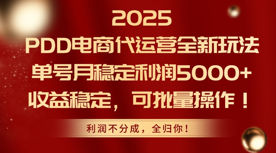 2025PDD电商代运营全新玩法，单号月稳定利润5000+，收益稳定，可批量操作-逃离打工