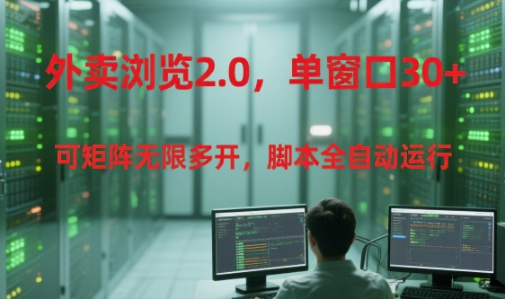 外卖浏览2.0，单窗口30+可矩阵无限多开，脚本全自动运行【揭秘】-逃离打工