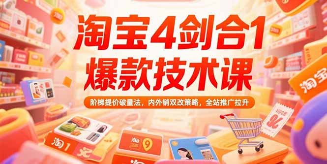 淘宝4剑合1爆款技术课73期：阶梯提价破量法，内外销双改策略 全站推广拉升-逃离打工