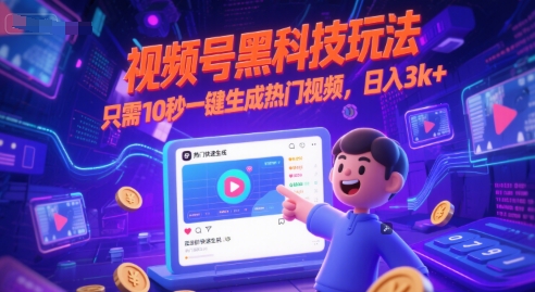 视频号黑科技玩法，只需10秒一键生成热门视频，日入3k+【揭秘】-逃离打工