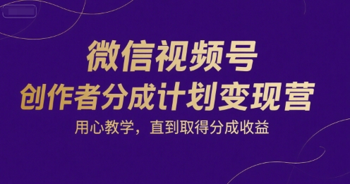 微信视频号创作者分成计划变现营，用心教学，直到取得分成收益-逃离打工