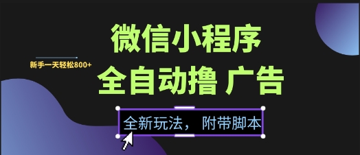 微信小程序全自动撸广告项目，彻底解决没流量的问题，新手一天8张+【揭秘】-逃离打工