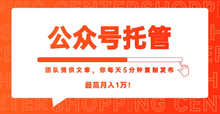 【公众号托管 】我提供文章，你每天５分钟复制发布，最高月入1W-逃离打工