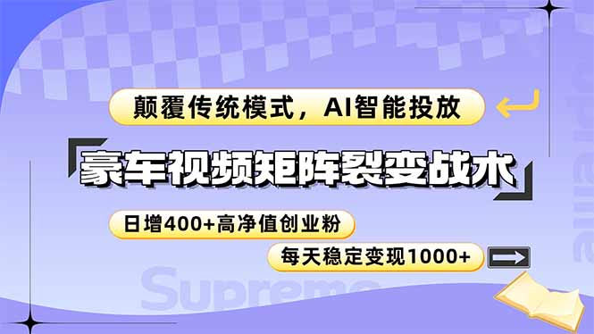 豪车视频矩阵裂变战术，颠覆传统模式，AI智能投放，日增400+高净值创业…-逃离打工