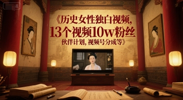 历史女性独白视频，13个视频10w粉丝，伙伴计划，视频号分成等-逃离打工