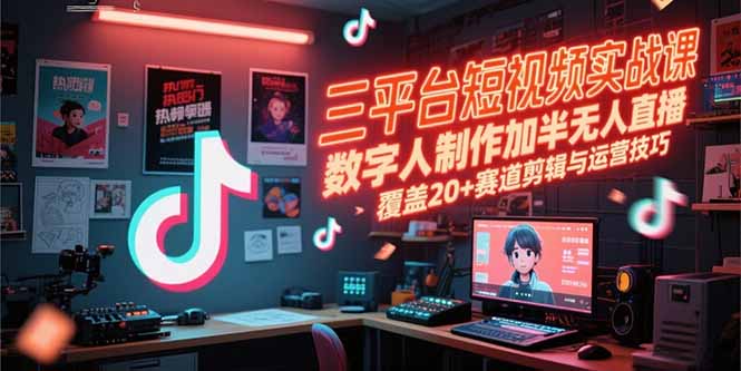 三平台短视频实战课，数字人制作加半无人直播，覆盖20+赛道剪辑与运营技巧-逃离打工