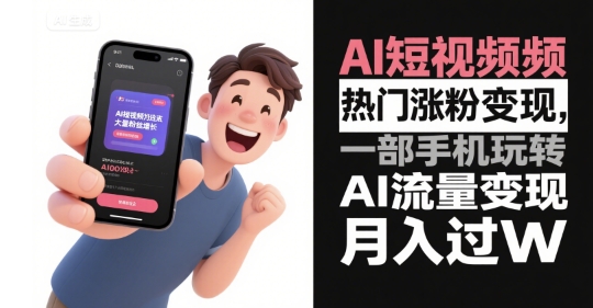 AI短视频热门涨粉变现，一部手机玩转AI流量变现，月入过W-逃离打工