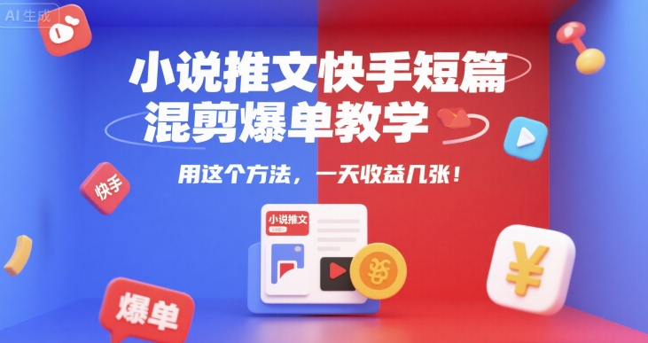 小说推文快手短篇混剪爆单教学，用这个方法，一天收益几张-逃离打工