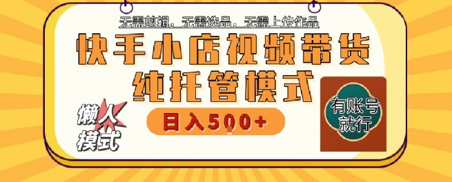 快手小店托管代运营，无需剪辑，无需选品，无需上传作品，全程无需操作，轻松月入5k+【揭秘】-逃离打工