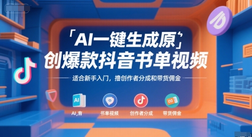 AI一键生成原创爆款抖音书单视频，适合新手入门，撸创作者分成和带货佣金【揭秘】-逃离打工