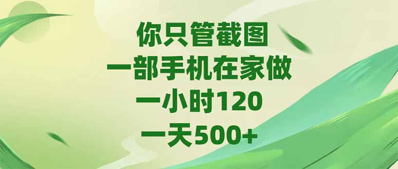 你只管截图，一部手机在家做，一小时120，-天500+-逃离打工