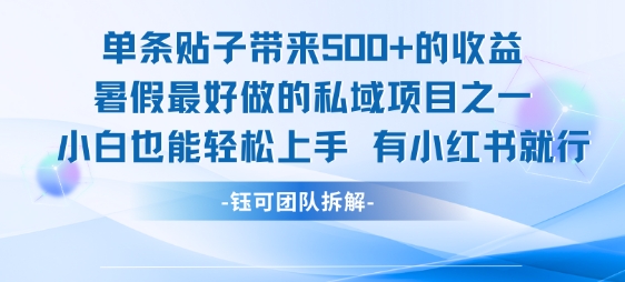单条贴子带来5张的收益，暑假最好做的私域项目之一，小白也能轻松上手，有小红书就行-逃离打工