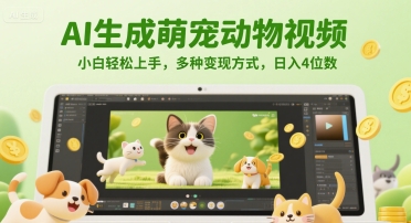 AI生成萌宠动物视频，小白轻松上手，多种变现方式，日入4位数-逃离打工