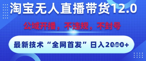 淘宝无人直播带货12.0，最新技术，不封号，不违规，操作简单，开播爆单，日入多张【揭秘】-逃离打工