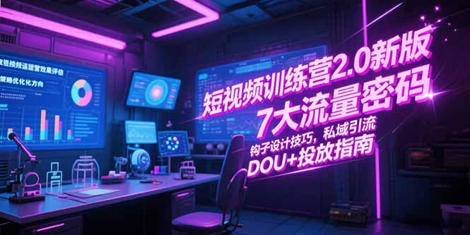 短视频训练营2.0新版，7大流量密码/钩子设计技巧/私域引流/DOU+投放指南-逃离打工