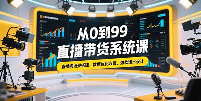 从0到99直播带货系统课，直播间场景搭建，数据优化方案，爆款话术设计-逃离打工