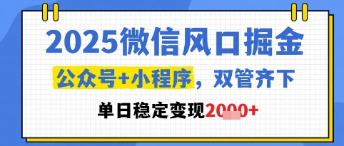2025微信风口掘金，公众号+小程序双管齐下，单日稳定变现1k+【揭秘】-逃离打工