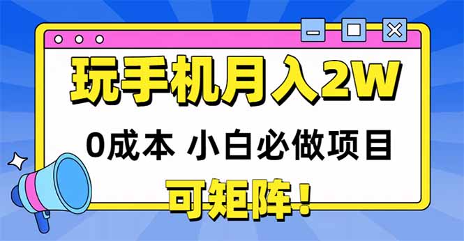 玩玩手机月入20000+，0成本小白必做项目，可矩阵-逃离打工