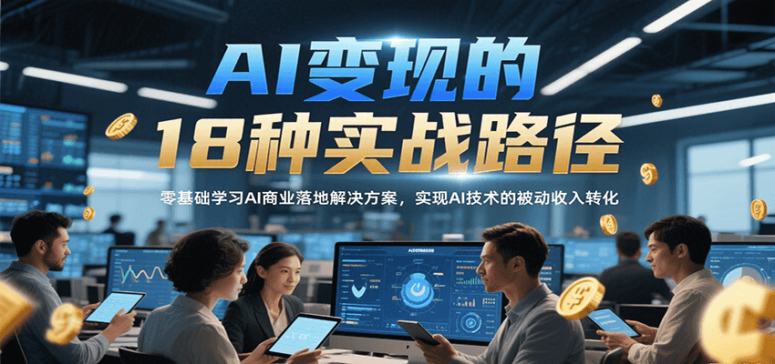 AI变现的18种实战路径，零基础学习AI商业落地解决方案，实现AI技术的被动收入转化-逃离打工