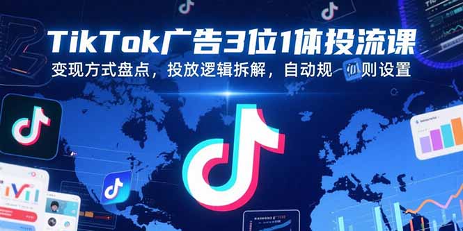 TikTok广告3位1体投流课，变现方式盘点，投放逻辑拆解，自动规则设置-逃离打工