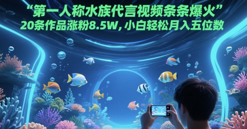第一人称水族代言视频条条爆火，20条作品涨粉8.5W，小白轻松月入五位数-逃离打工