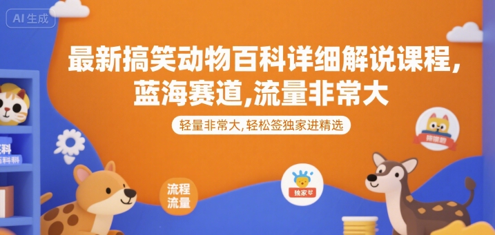 最新搞笑动物百科详细解说课程，蓝海赛道，流量非常大，轻松签独家进精选-逃离打工