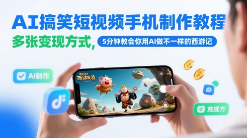 AI搞笑短视频手机制作教程，多张变现方式，5分钟教会你用AI做不一样的西游记-逃离打工