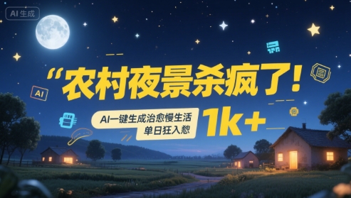 农村夜景杀疯了！AI一键生成治愈系慢生活，单日狂入1k+-逃离打工