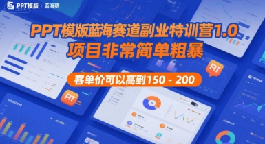 PPT模版蓝海赛道副业特训营1.0，项目非常简单粗暴，客单价可以高到150-200-逃离打工
