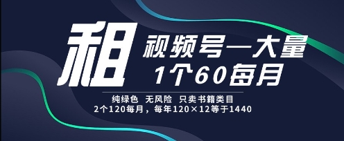 租视频号，一个60每月，2个120.纯绿色、无风险，常年租【揭秘】-逃离打工